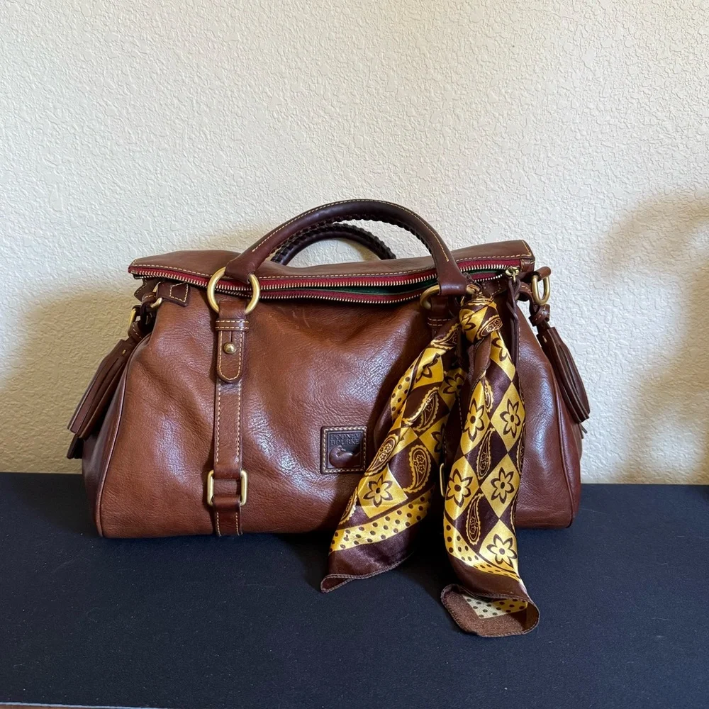 Dooney & Bourke Brown Leather Florentine Satchel Crossbody - Picture 1 of 10